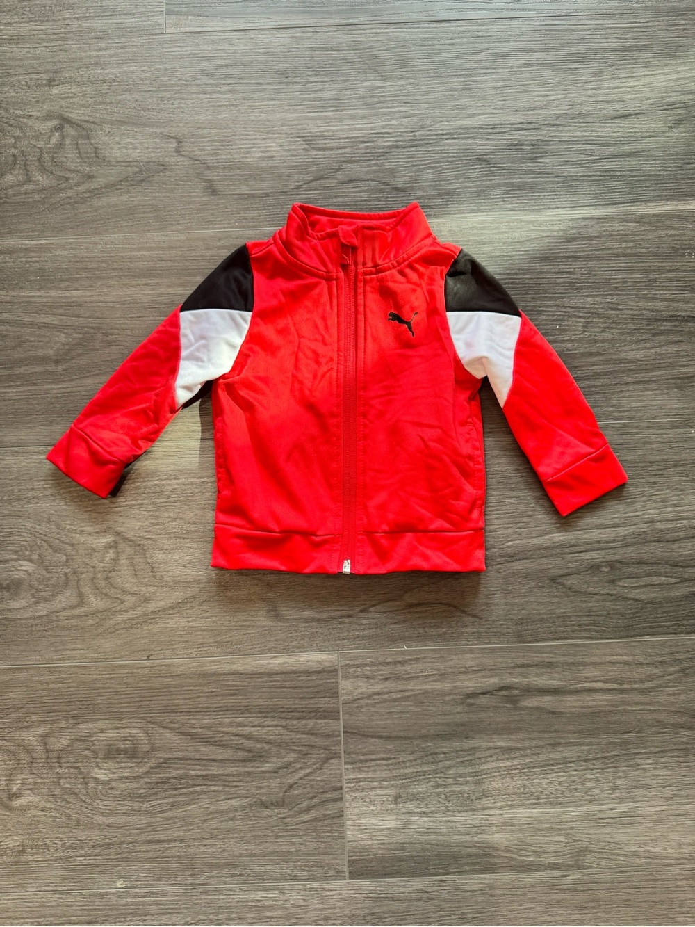 Puma Red and Black Kids Zip Front Track Jacket with White Accents